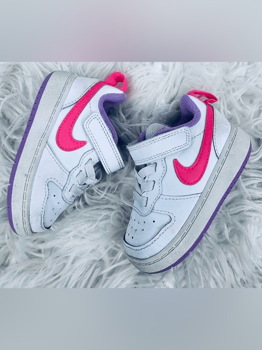 Nike Court Borough Low 2 White Pink Purple Sneakers BQ5453-111 Shoes-Toddler 4C
